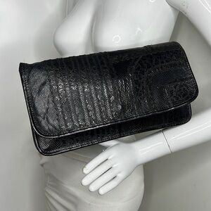 Carlos Falchi Mixed Exotic Lizard, Ostrich Snap Envelope Clutch Shoulder Bag